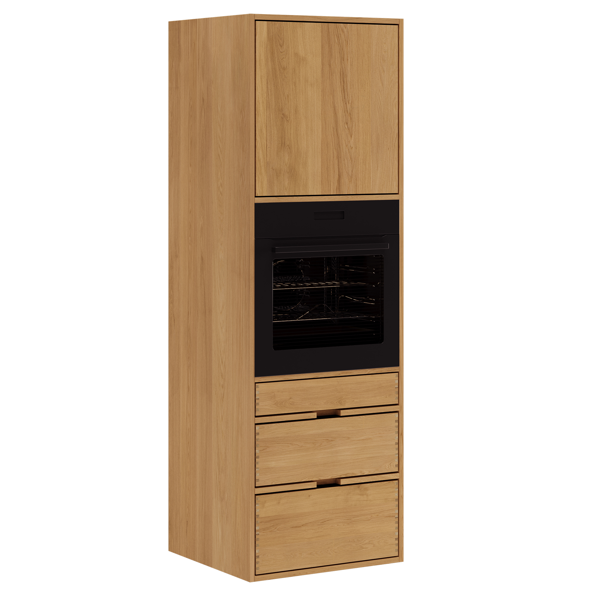 60 cm Just Wood Højskab til ovn translates to:

60 cm Just Wood Højskab voor de oven

Please note that the phrase "Just Wood" is a proper noun (presumably a brand or product line name), and "Højskab" is a type of cabinet, so these elements are typically n